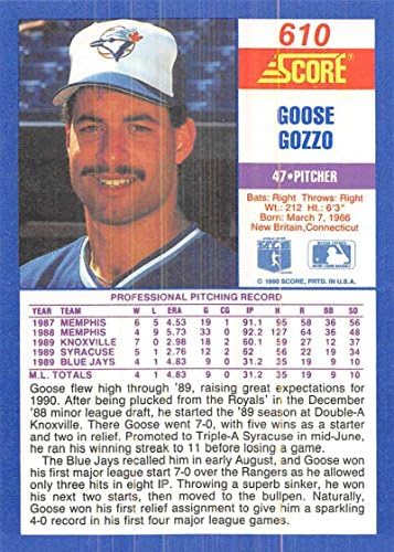 Pontuação de 1990 #610 Mauro Gozzo RC Rookie Toronto Blue Jays Baseball NM-MT