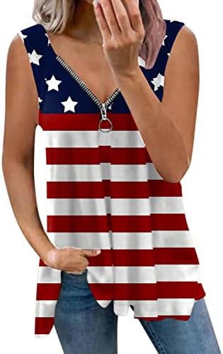 4 de julho Camisas Tank Tops Mulheres sem mangas V Camisas de pescoço Tampas de tanques American Flag Stars Stripes Tie-Dye Tunic
