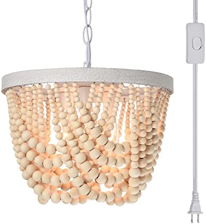 Conecte o lustre de madeira com um lustre de miçangas com o cordão de 20 pés 3 luminárias boho luminárias de teto de lustres