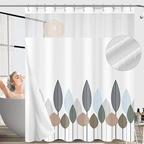 Cortina de chuveiro extra longa com revestimento de encaixe e ganchos de metal, cortinas de chuveiro de waffle de 72 W x 84 L para