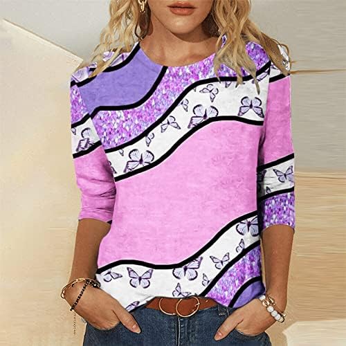 Lady Fall Summer 2023 Roupa de manga comprida 3/4 manga Crewneck Cotton Lounge Blouse Blouse camiseta para senhora 01 01