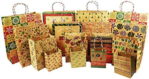 Conjunto de 16 sacolas de presentes felizes! Natal, 4 designs divertidos! 3 tamanhos diferentes!