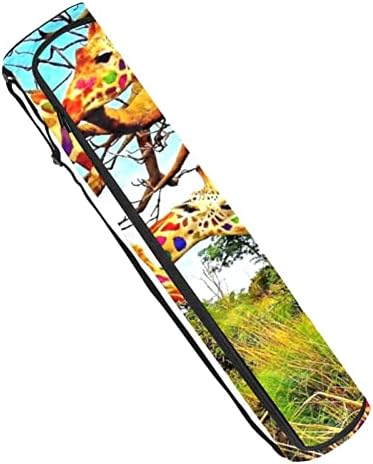 Bolsa de tapete de ioga ratgdn, floresta de girafa exercício de ioga transportadora de tapete full-zip yoga tape