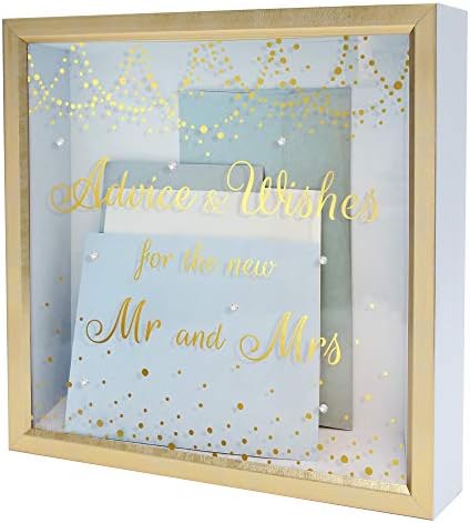 MIMOSA momentos Caixa de presente de casamento para recepção de casamento, ouro e caixa branca com strass em vidro