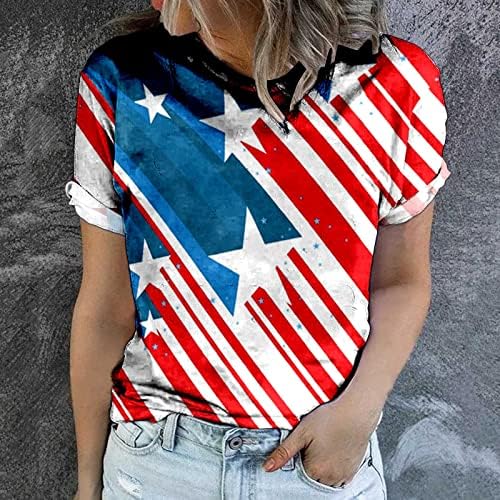 4 de julho camisetas camisetas para mulheres de manga curta Tshirt American Flag Stripes Tie-Dye Patriótico Túdos