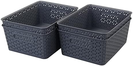 Cand 8 Quart Plastic Basket para organização, cestas de plástico cinza, conjunto de 4