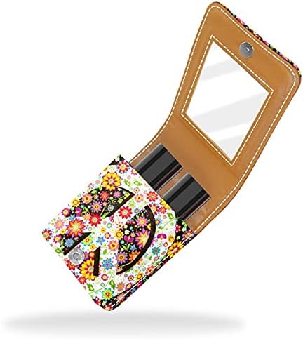 Mini estojo de batom com espelho para bolsa, Hippie Flowers Peace Symbol Organização de caixa portátil