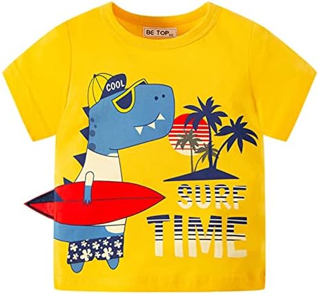 Crew t -Shirt para crianças e crianças, dinossauros curtos -soldados para crianças e crianças, dinossauros de algodão t -shirt