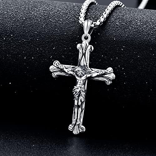 Colar Cross Cross para homens 925 Crucifixo de prata esterlina/prego/beisebol Pingente com 22+2 polegadas fortes jóias de corrente