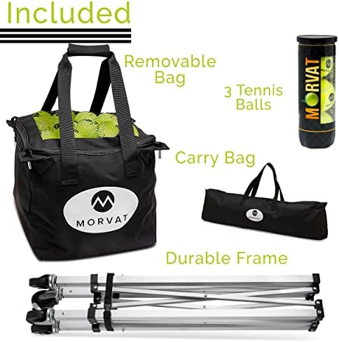 O carrinho de bola de tênis profissional de Morvat possui 165 bolas de tênis - tremonha premium, pickleball, compacto e leve,