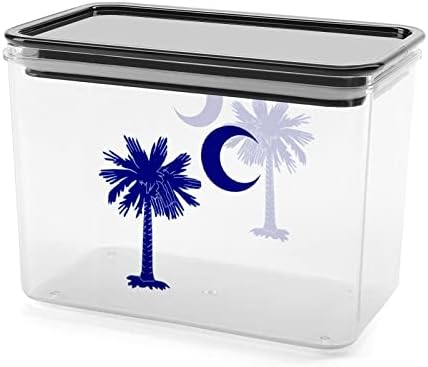 Bandeira da Carolina do Sul Band Palm Storage Recectadores Caixa de plástico transparente com tampas de caixas reutilizáveis ​​para lanches de cereais de cozinha Jelly Beans de alimentos secos