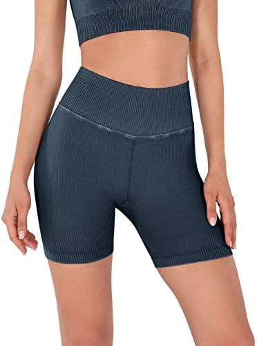 Shorts de ioga sem costura ODODOS para mulheres, altas cintura levantando o exercício de ginástica com nervuras com nervuras