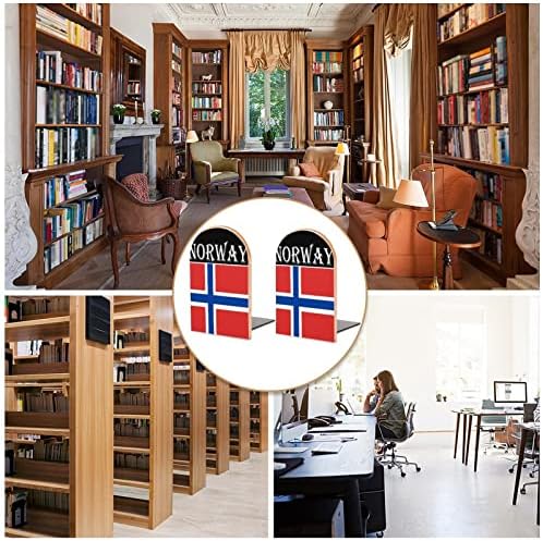 Livro de madeira impressa na bandeira da Noruega Ends Non-Skid Decor Bookend Small for Office Home 1 par