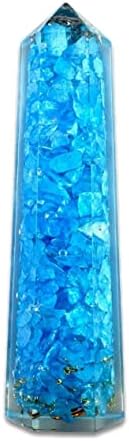 Orgonite Magic Crystals Reiki Chakra Healing Crystal Crystal Turgone Torre com Metal de cobre de cristal de cristal claro, azul, 11 cm