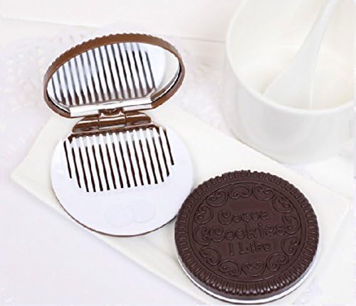 Yueton Pack de 2 mini espelho compacto de biscoito de chocolate com pente