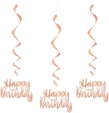 Decorações de redemoinho de feliz aniversário - 32 | ouro rosa | 3 pcs