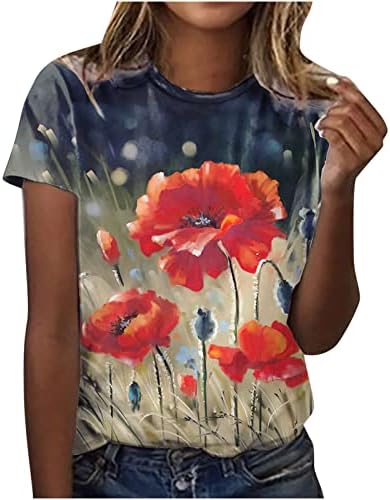 Camiseta da blusa para meninas adolescentes verão outono de manga curta Crew pescoço de pescoço de pescoço gráfico de brunch floral