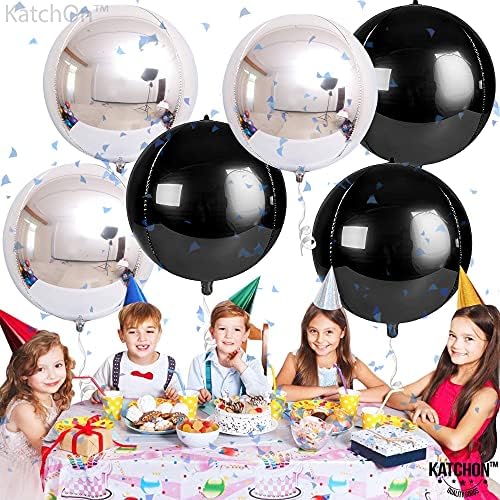 Conjunto de decorações em preto e prata - pacote de 6 | Balões de prata e pretos de 360 ​​graus de 360 ​​graus, 22 polegadas |