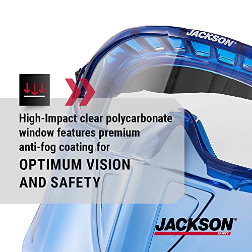Jackson Safety GPL500 Premium Goggle com escudo facial destacável, revestimento anti-capa, lente transparente, azul, 21000
