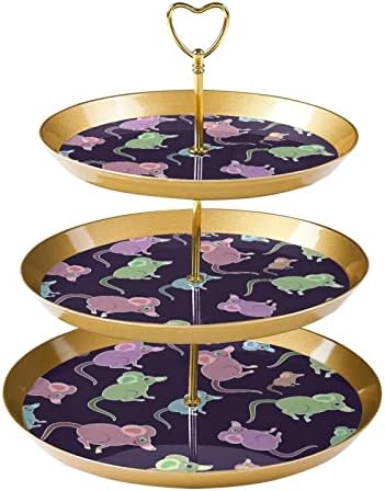 3 Stando de sobremesa em camadas, suporte de árvore da torre de cupcakes dourados para pastelaria, ratos azuis verdes roxos