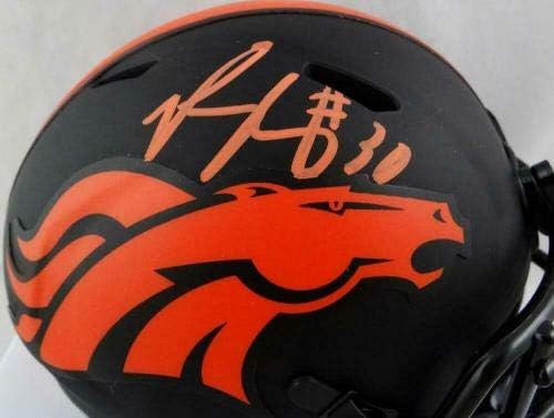 Phillip Lindsay assinou o Mini Capacete de Speed ​​Denver Broncos Eclipse - JSA W Auth - Mini Capacetes Autografados da NFL