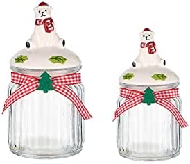 Jarros de doces de Natal com tampas 2pcs vidro jarra de doces de xmas contêineres de armazenamento de alimentos fofos cocôs de nutas de nozes