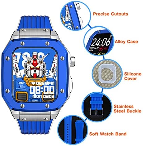 Ekins liga de relógio Caixa de relógio para Apple Watch Band Series 8 7 45mm Luxury Metal Metal Rubber Stainless Aço