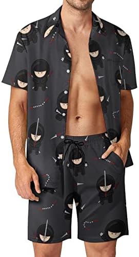 Roupas de 2 peças de 2 peças de ninja masculinas para o havaiano de botão de manga curta e ternos de shorts