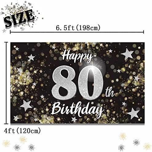 Nelbiirth Feliz aniversário de 80 anos Black & Silver Star Banner grande - Cheers a oitenta anos de aniversário da casa