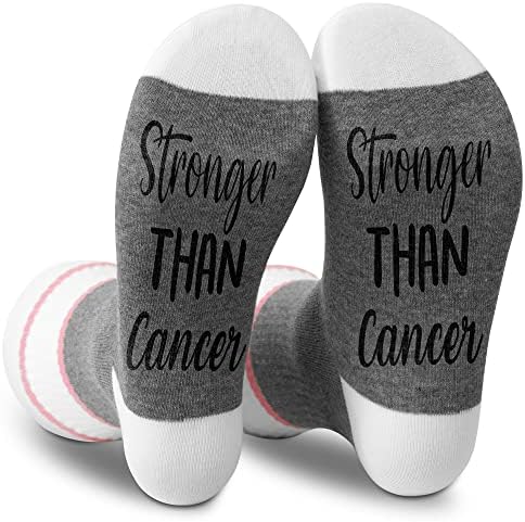 Presentes de câncer de mama GoTahau para mulheres, meias de câncer, mais forte que o câncer, presentes de aniversário de conforto para sobreviventes ou quimioterapia -022