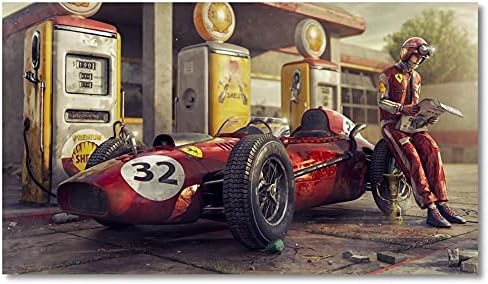 Huazai Canvas pintando poster de carro vintage Ferraris Classic Racing F1 Race Artwork Arte Arte da parede Impressão de impressão Pintura de tela para casa Decoração de sala de estar: 60x120cm)