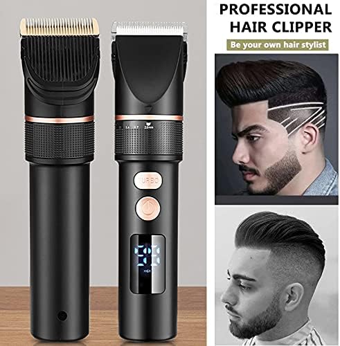 Clippers de cabelo para homens, titânio Cerâmica lâmina salão de cabelos Men, corte de cabelo barbeiro Máquina de cabelo elétrico Clipper Recarregável LCD Display