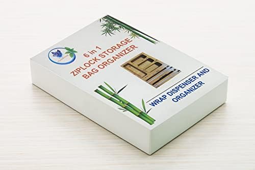 Distribuidor de plástico com cortador e organizador de bolsa com zíper, folha de 6 em 1 bambu e organizador de plástico