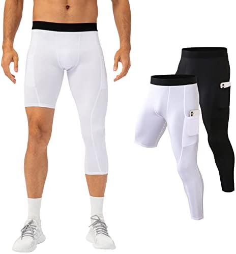 Akkad Kuti Mens de uma perna de calças de compressão para o ginásio de basquete Sport Leggings 3/4 calças de compressão com bolsos