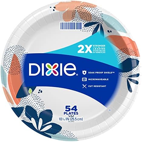 Placas de papel Dixie, 10 1/16 polegada, tamanho do tamanho do jantar, prato descartável, 54 contagem, embalagem e design podem variar