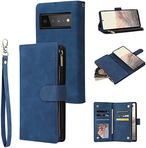 Ranyok Compatível com o Google Pixel 6 Caixa de carteira, Premium PU Couather Zipper Flip Folio Wallet Block