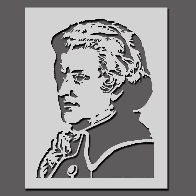 Estêncil de retrato de Mozart | Estêncil de pintura de arte da parede de Mozart | Decoração de casa | Tecidos de piso de paredes