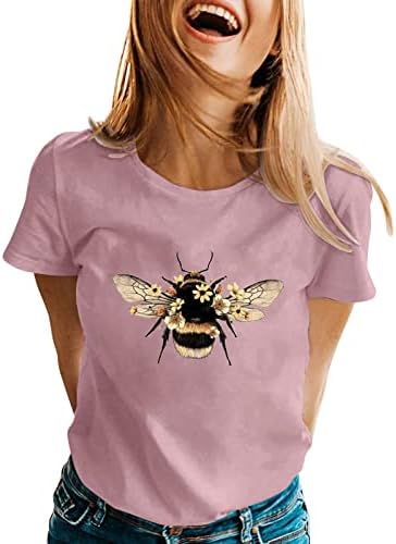 Manga comprida para mulheres tops feminino primavera abelhas impressas manga curta o pescoço camiseta camisetas top women confortável