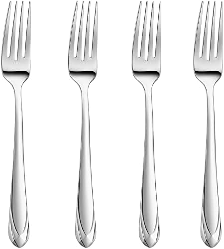 Keawell 4 peças Elena Dinner Fork, 18/10 Aço inoxidável, 8 polegadas de garfo de jantar, espelho polido, lava-louças seguro,