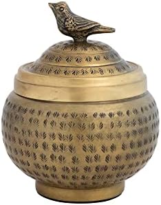 Tampa de esfera de alumínio martelada cooperativa criativa e pássaro, contêiner de acabamento de latão antigo