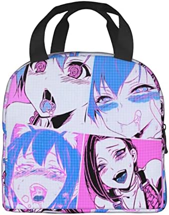 Dowrap anime anime sexy waifu hentai ahegao face lanch saco de bolsa de bolsa para molhar lancha de lancheira para mulheres, recipiente de almoço isolado