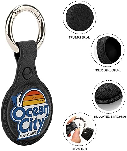 Vintage Ocean City Maryland Upgrade Leather Case para Airtag Key Finder Phone Finder Anti-arranhar a capa de pele protetora com chaveiro compatível com Airtags 2021