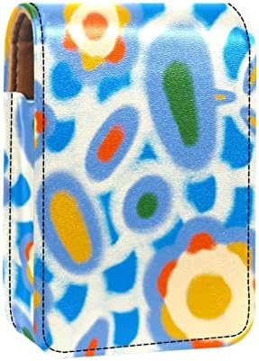 Caixa de batom de Kikandko com espelho para bolsa portátil mini maquiagem bolsa de maquiagem Bolsa cosmética Bolsa de couro suporte para mulheres presentes de mulheres se encaixa 3 Lipstick Lip Gloss, Blue Leopard Print