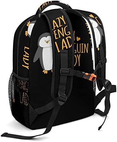 Crazy Penguin Lady Backpack Bookbag fofo engraçado gráfico impresso para o livro de estudo viagens