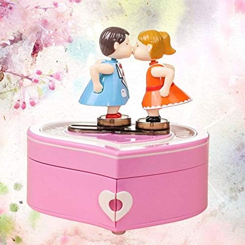 N/A Musical Jewelry Box Heart Music Storage Caixa com estatuetas de casal de amor para o Dia dos Namorados Presente Girls Aniversário Gift Desk