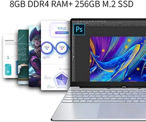 Laptop Topoh ， 15,6 polegadas notebook para PC ， Windows 10 Home, 8 GB de RAM+256 GB SSD, Intel Celeron 5205U, Teclado de retroiluminação