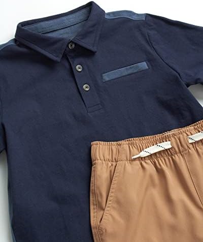Conjunto de shorts para meninos vintage à prova de intempéries - camisa polo de manga curta de 2 peças e shorts tecnológicos