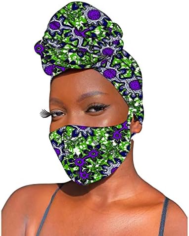 Captas de cabeça e máscara africanos Conjunto de 2 peças ANKARA PRIMAGEM ANCARA CULTÃO BANDANA Bandana Máscara Máscara