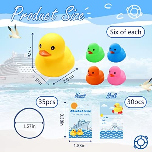 90 PCs Cards de pato e patos de cruzeiro, tags de pato de cruzeiro de patos de borracha multicoloridos para navios de cruzeiro