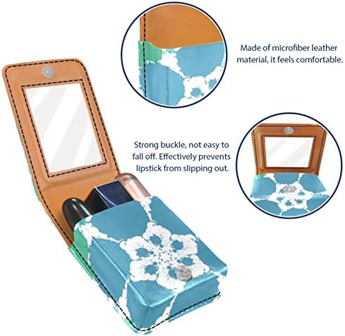 Caixa de batom Oryuekan com espelho bolsa de maquiagem portátil fofa, bolsa cosmética, floral floral artístico azul de flor azul